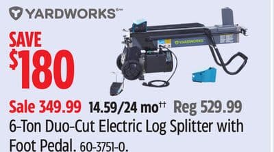 Yardworks 6-Ton Duo-Cut Electric Log Splitter with Foot Pedal