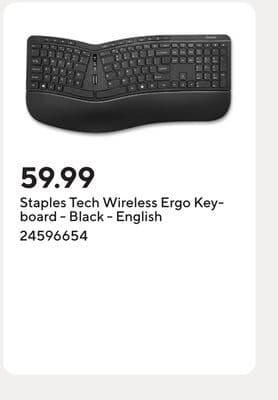 Staples Tech Wireless Ergo Keyboard - Black - English
