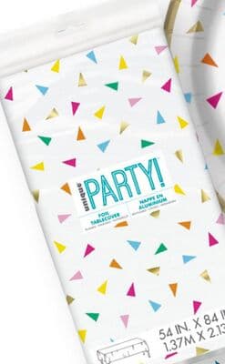 Bright Triangle Birthday Rectangular Foil Table Cover, 54x 84-in, For Birthday Party