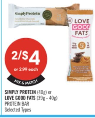 SIMPLY PROTEIN (40g) or LOVE GOOD FATS (39g - 40g) PROTEIN BAR