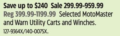 Selected MotoMaster and Warn Utility Carts and Winches