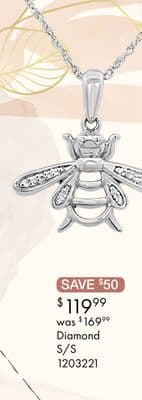 Bella Moda Sterling Silver Diamond Bee Pendant