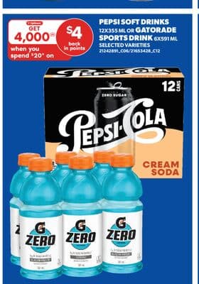 PEPSI SOFT DRINKS, 12X355 ML OR GATORADE SPORTS DRINK, 6X591 ML