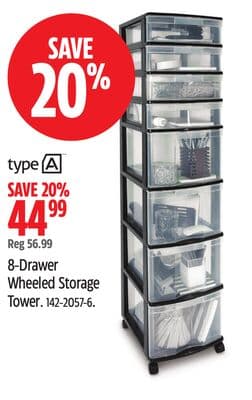 Type A 8-Drawer Wheeled Storage Tower