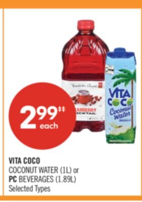 VITA COCO COCONUT WATER (1L) or PC BEVERAGES (1.89L)
