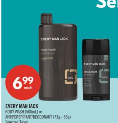 EVERY MAN JACK BODY WASH (500mL) or ANTIPERSPIRANT/DEODORANT (73g - 85g)