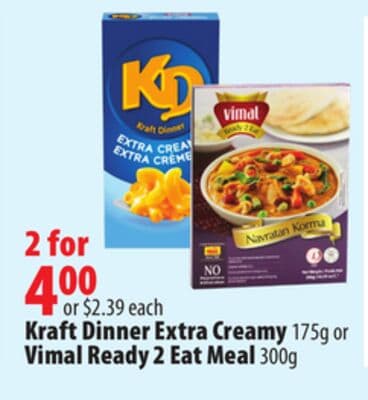 Kraft Dinner Extra Creamy 175g or Vimal Ready 2 Eat Meal 300g