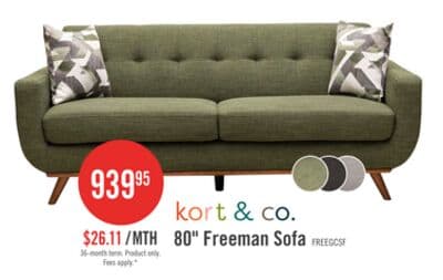 Kort & Co. Freeman 80" Linen-Look Fabric Condo Size Sofa with Wood Legs - Avocado Green