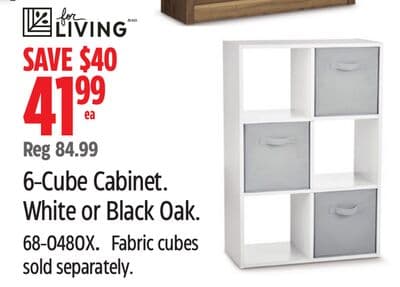 For Living 6-Cube Cabinet. White or Black Oak.