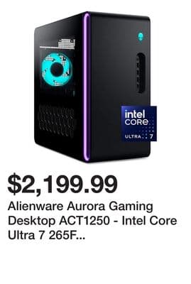 Alienware Aurora Gaming Desktop ACT1250 - Intel Core Ultra 7 265F Processor, Air Cooled, NVIDIA GeForce RTX 5060Ti, 16GB DDR5 RAM, 1TB SSD, 500W Platinum Rated PSU, Win 11 Home - Clear Panel