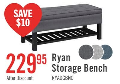Ryan 43.5" Storage Bench with Bottom Shelf - Dark Grey