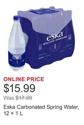 Eska Carbonated Spring Water, 12 × 1 L