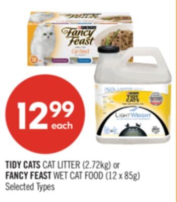 TIDY CATS CAT LITTER (2.72kg) or FANCY FEAST WET CAT FOOD (12 x 85g)