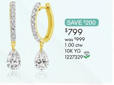 Pierced by Light Lab Grown 1.00CTW Diamond Hoop Earrings in 10K Yellow Gold