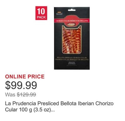 La Prudencia Presliced Bellota Iberian Chorizo Cular 100 g (3.5 oz) x 10 pack