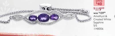 Sterling Silver Amethyst & Created White Sapphire Bolo Bracelet