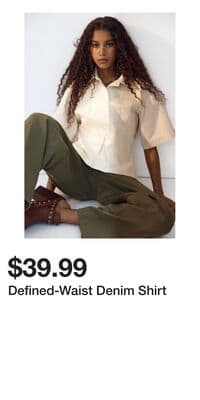 Defined-Waist Denim Shirt