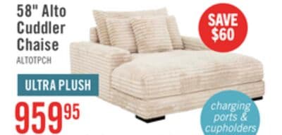 Alto 58" Ultra Plush Faux Fur Fabric Chaise Lounge with Dual Cupholders and USB Port - Taupe