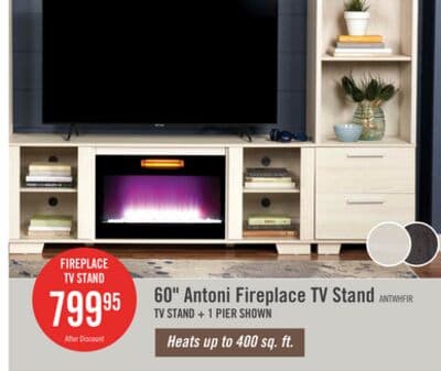 Antoni 62" Modern Electric Fireplace TV Stand with Storage and Cable Management for TVs up to 70"- White
