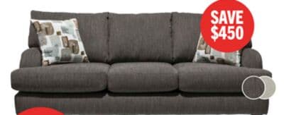 Made in Canada Nofia 80" Chenille Fabric Sofa with Two Accent Pillows and Wood Legs - Charcoal Grey