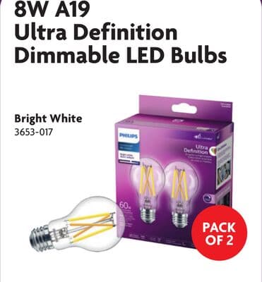 8W A19 Ultra Definition Dimmable LED Bulbs