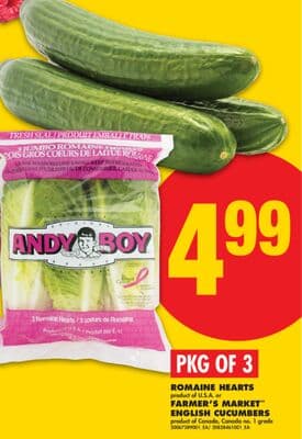 ROMAINE HEARTS or FARMER'S MARKET™ ENGLISH CUCUMBERS, PKG OF 3
