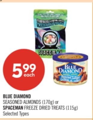 BLUE DIAMOND SEASONED ALMONDS (170g) or SPACEMAN FREEZE DRIED TREATS (115g)