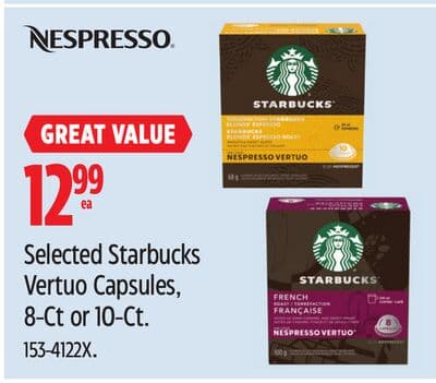 Nespresso Selected Starbucks Vertuo Capsules, 8-Ct or 10-Ct