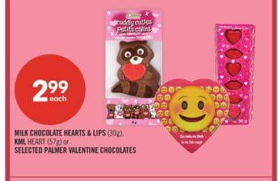 Milk Chocolate Hearts & Lips (30g). Milk Heart (57g) or Selected Palmer Valentine Chocolates