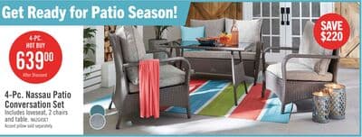 Nassau 4-Piece Outdoor Patio Set with Loveseat, 2 Chairs & Glass Top Coffee Table - Hand-Woven Resin Wicker, Olefin Fabric, UV & Weather Resistant - Grey