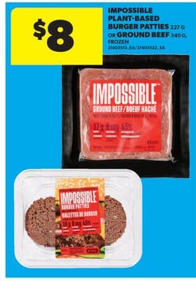 IMPOSSIBLE PLANT‑BASED BURGER PATTIES, 227 G OR GROUND BEEF, 340 G