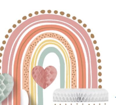 Rainbow Baby Honeycomb Table Centerpiece Decoration, Pink, 9.5-in, for Baby Shower