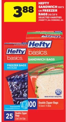 HEFTY SANDWICH 100'S OR FREEZER BAGS 20/25'S