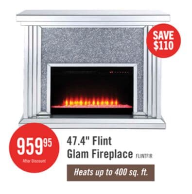 47.4" Flint Glam Fireplace