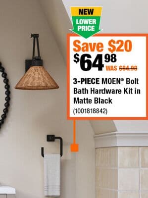 3-PIECE MOEN Bolt Bath Hardware kit in matte black