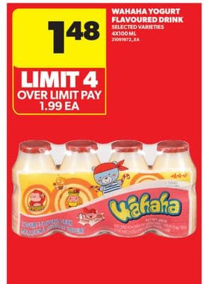 WAHAHA YOGURT FLAVOURED DRINK, 4X100 ML