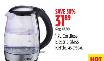 1.7L Cordless Electric Glass Kettle.