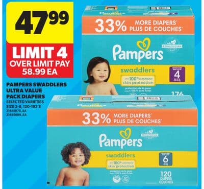 PAMPERS SWADDLERS ULTRA VALUE PACK DIAPERS, SIZE 2-8, 120-192' S