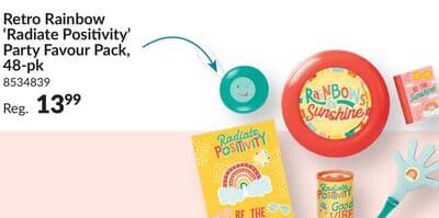 Retro Rainbow "Radiate Positivity" Mega Mix Party Favour Pack, Orange/Yellow, 48-pk, for Birthday/Party Favour