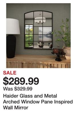 Haider Glass and Metal Arched Window Pane Inspired Wall Mirror