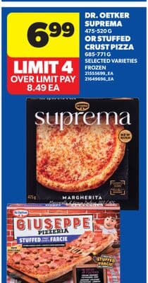 DR. OETKER SUPREMA, 475-520 G OR STUFFED CRUST PIZZA, 685-771 G