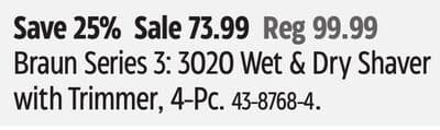 Braun Series 3: 3020 Wet & Dry Shaver with Trimmer, 4-Pc.