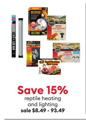 Save 15% reptile heating and lighting