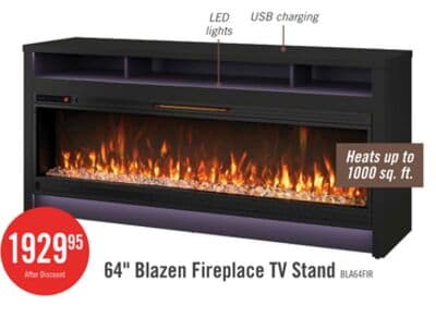 Blazen 64" Electric Fireplace TV Stand with Storage for TVs up to 70" - Black