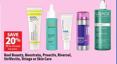 Kool Beauty, Neostrata, Proactiv, Riversol, StriVectin, Uriage or Skin Care