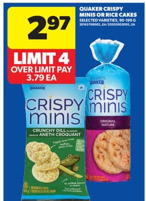 QUAKER CRISPY MINIS OR RICE CAKES, 90-199 G