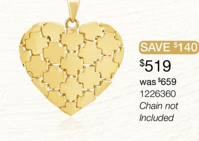 10K Yellow Gold Puzzle Heart Pendant No Chain