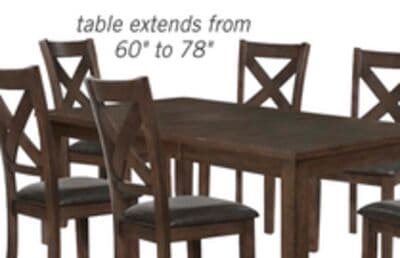 Talia 7pc Dining Set with Table & 6 Chairs, 60-78"W Extension - Brown