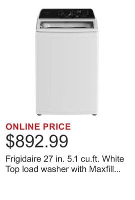 Frigidaire 27 in. 5.1 cu.ft. White Top load washer with Maxfill Technology