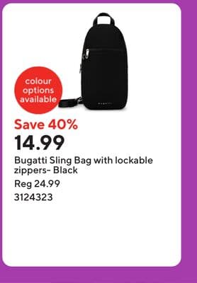 Bugatti Sling Bag with lockable zippers- Black